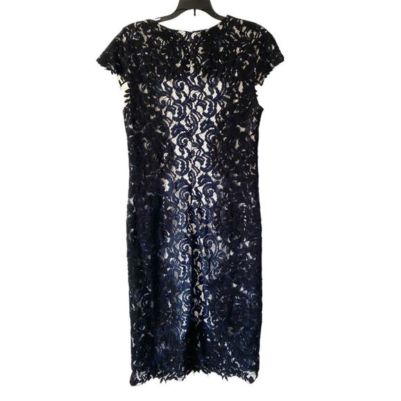 Tadashi Shoji Contrast Embroidered Lace Panel Dress size 12 Blue Black - Picture 7 of 10